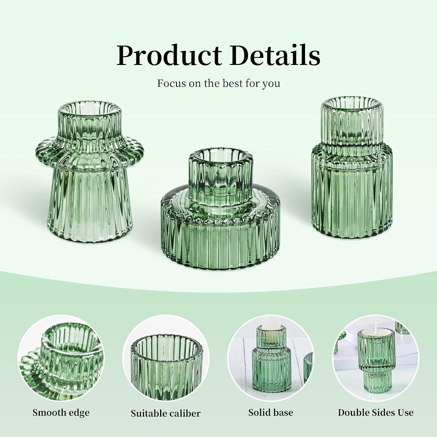 Emerald Ribbed Glass Candle Holders - Hình 7
