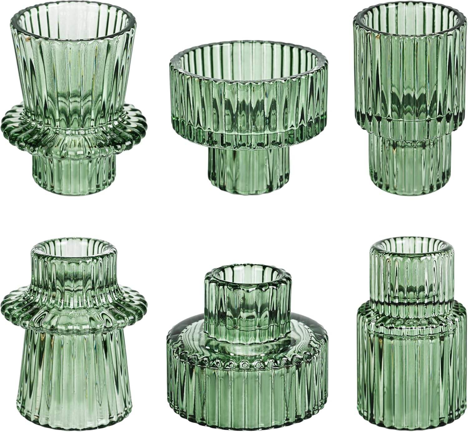 Emerald Ribbed Glass Candle Holders