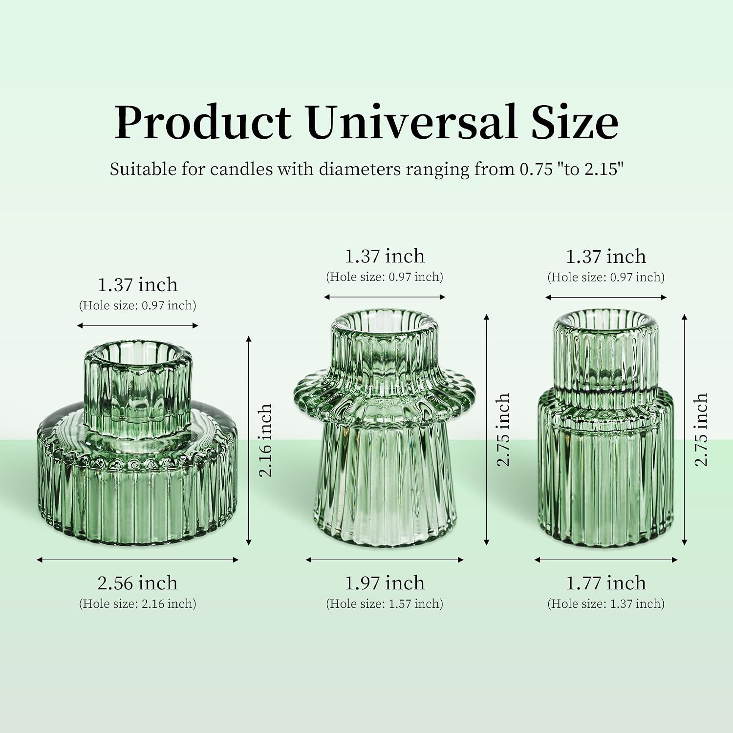 Emerald Ribbed Glass Candle Holders - Hình 3