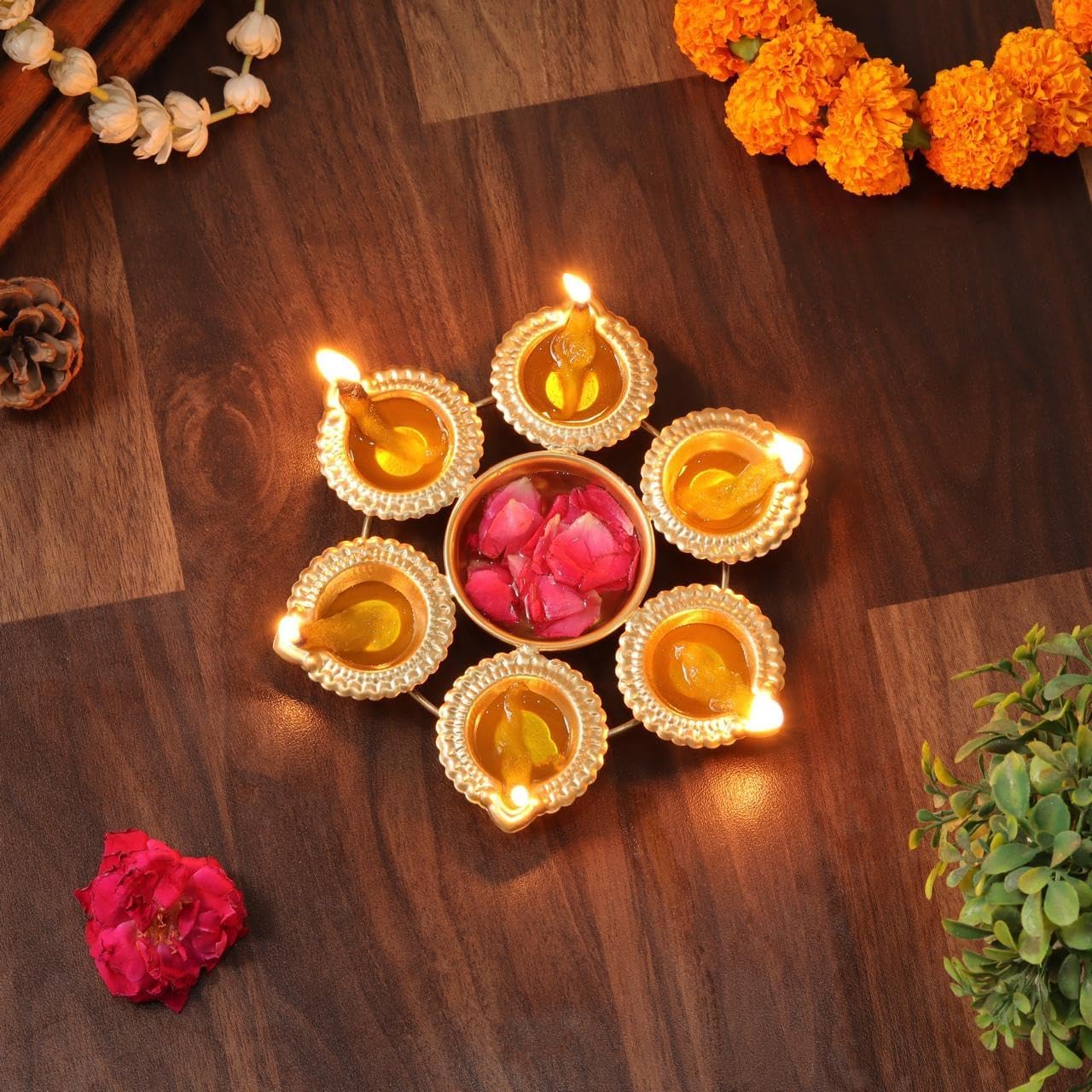 Traditional Brass Diya Oil Lamp Set - Hình 2