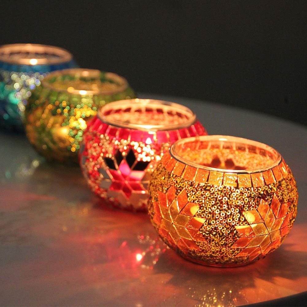 Vibrant Mosaic Glass Tealight Holders