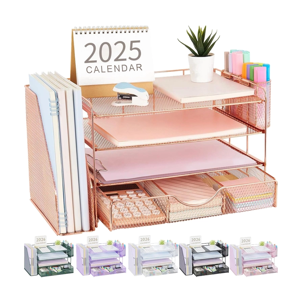 Rose Gold Mesh Desk Organizer