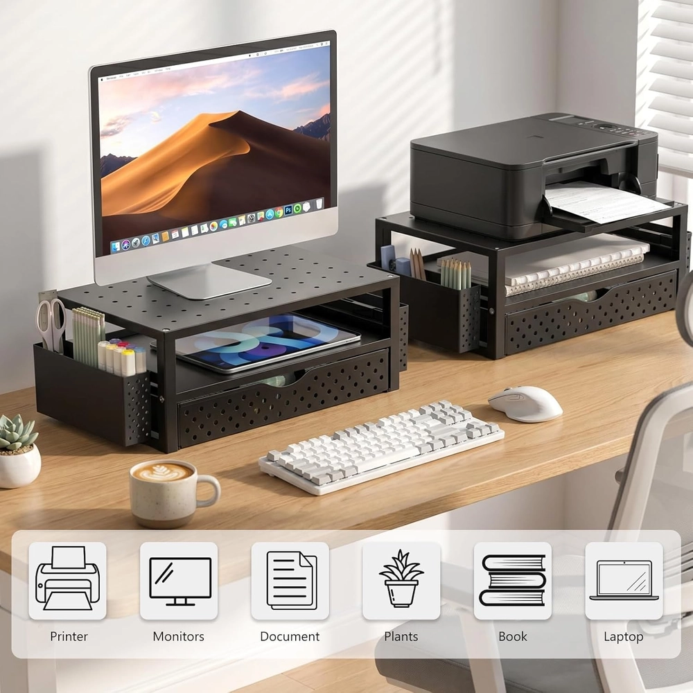 Black Metal Monitor Stand Organizer