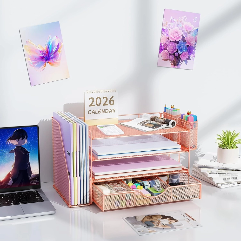 Rose Gold Mesh Desk Organizer