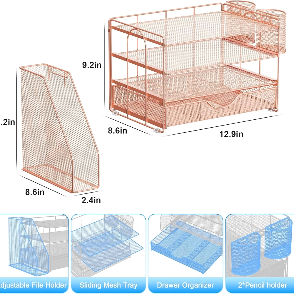 Rose Gold Mesh Desk Organizer