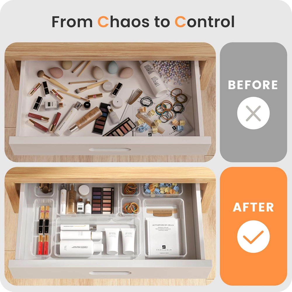 Clear Drawer Organizer Set