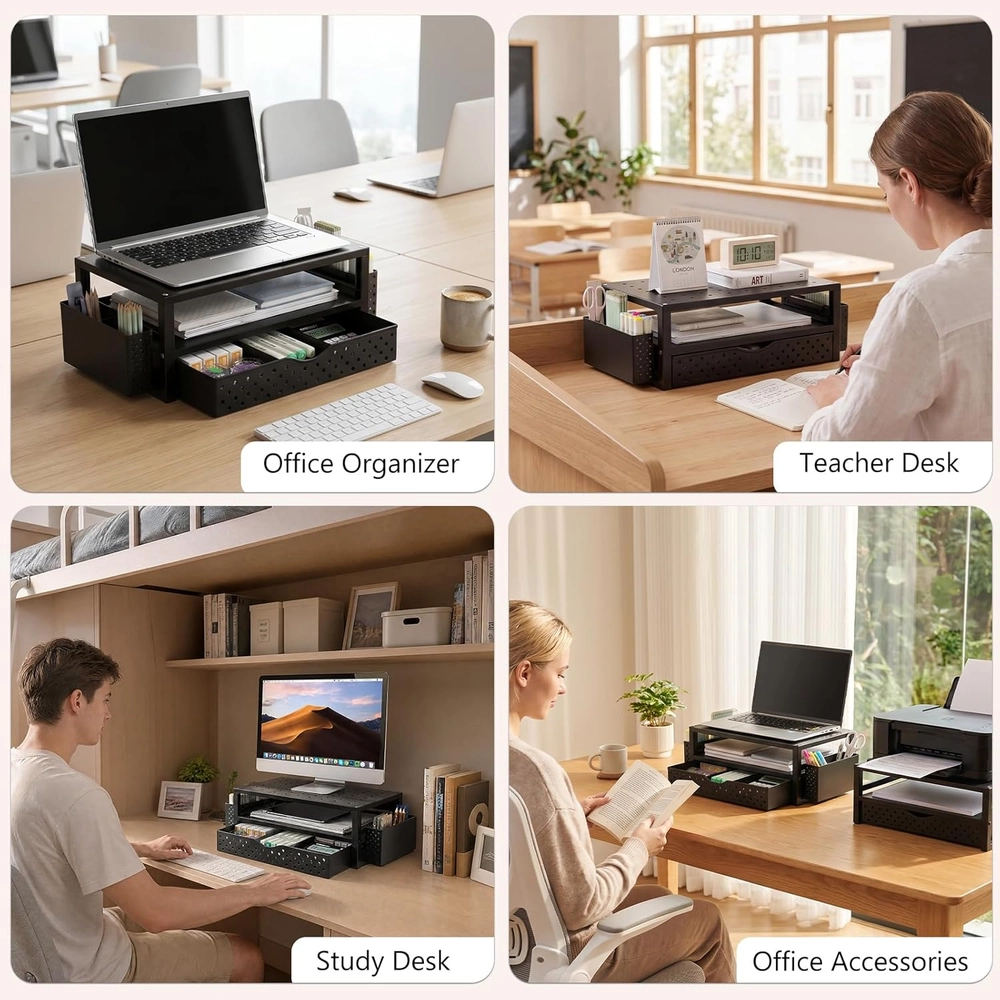 Black Metal Monitor Stand Organizer