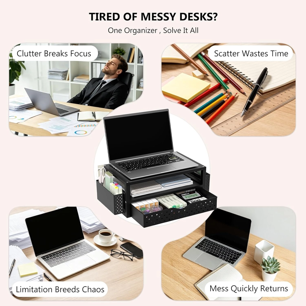 Black Metal Monitor Stand Organizer
