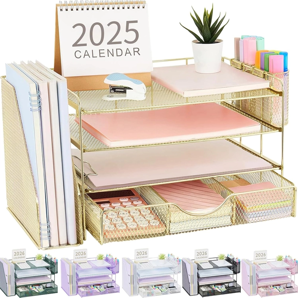 Rose Gold Mesh Desk Organizer
