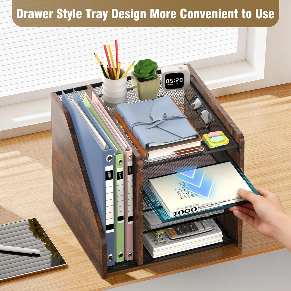 Rustic Wood Desk Organizer