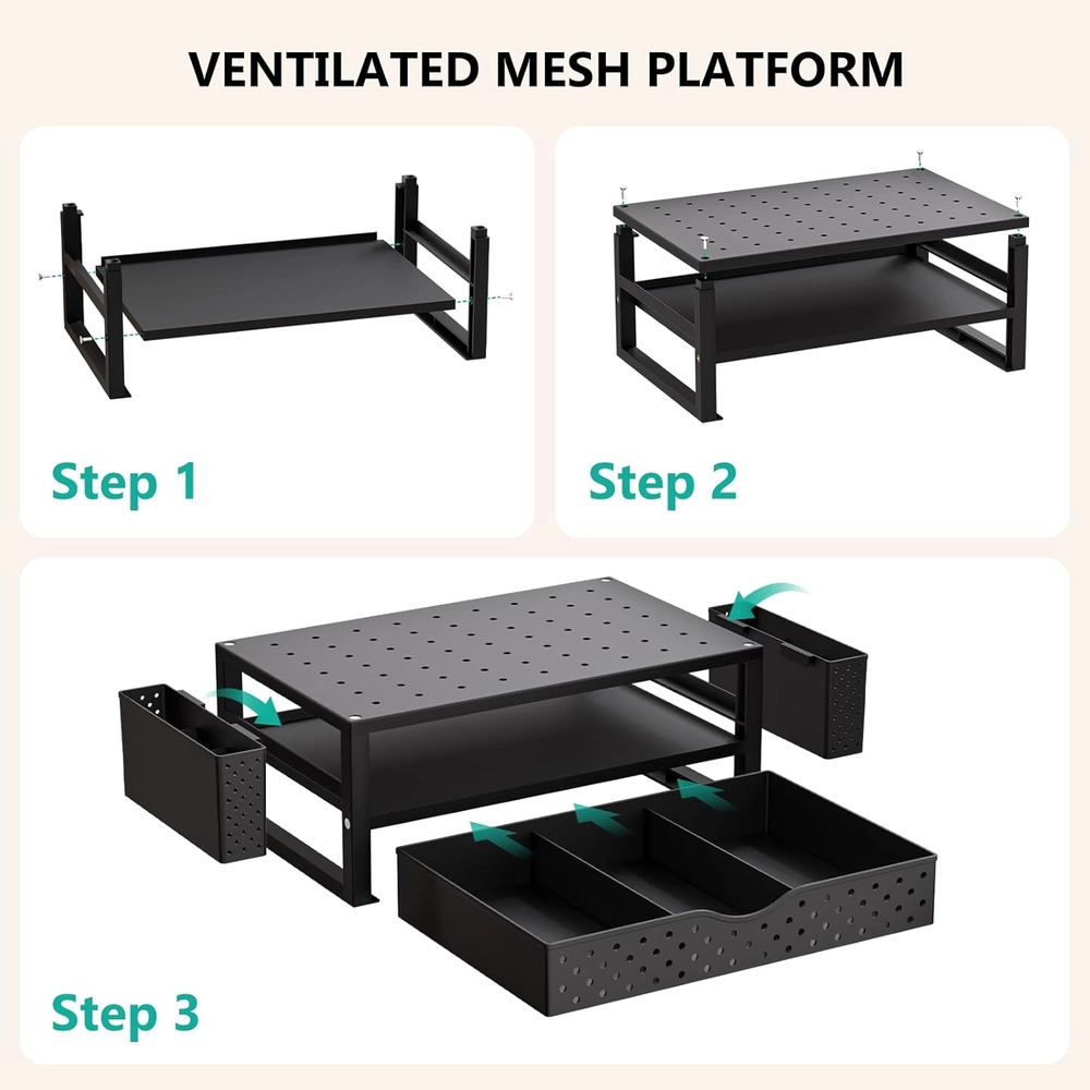 Black Metal Monitor Stand Organizer
