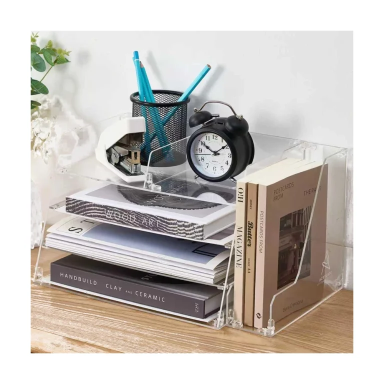 Clear Acrylic Desk Organizer Tray with 3 Tiers & File Holder