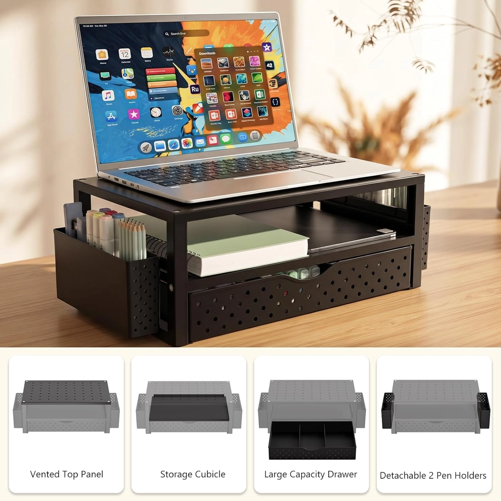 Black Metal Monitor Stand Organizer