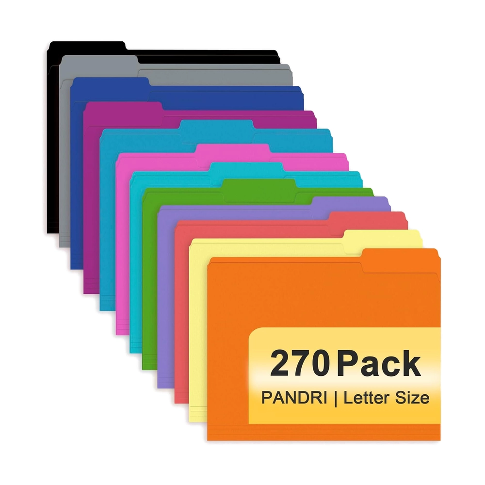 Assorted Color File Folders - Letter Size, 270 Pack