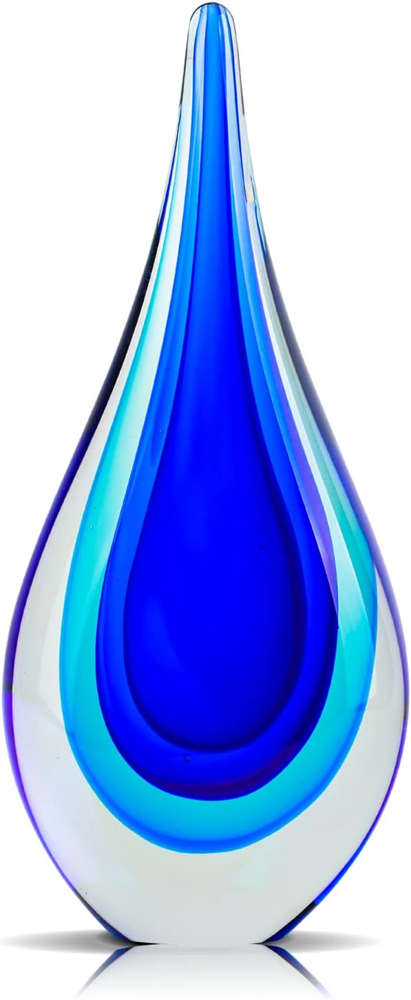 Oceanic Blue Teardrop Art Glass Sculpture - Modern Decor