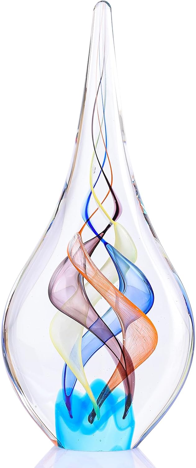 Hand-Blown Swirl Glass Teardrop Sculpture - Colorful Art Decor