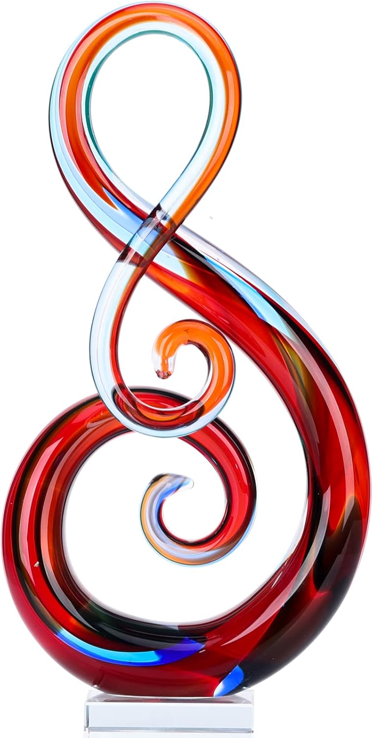 Red & Blue Glass Treble Clef - Hand-Blown Glass Treble Clef Sculpture
