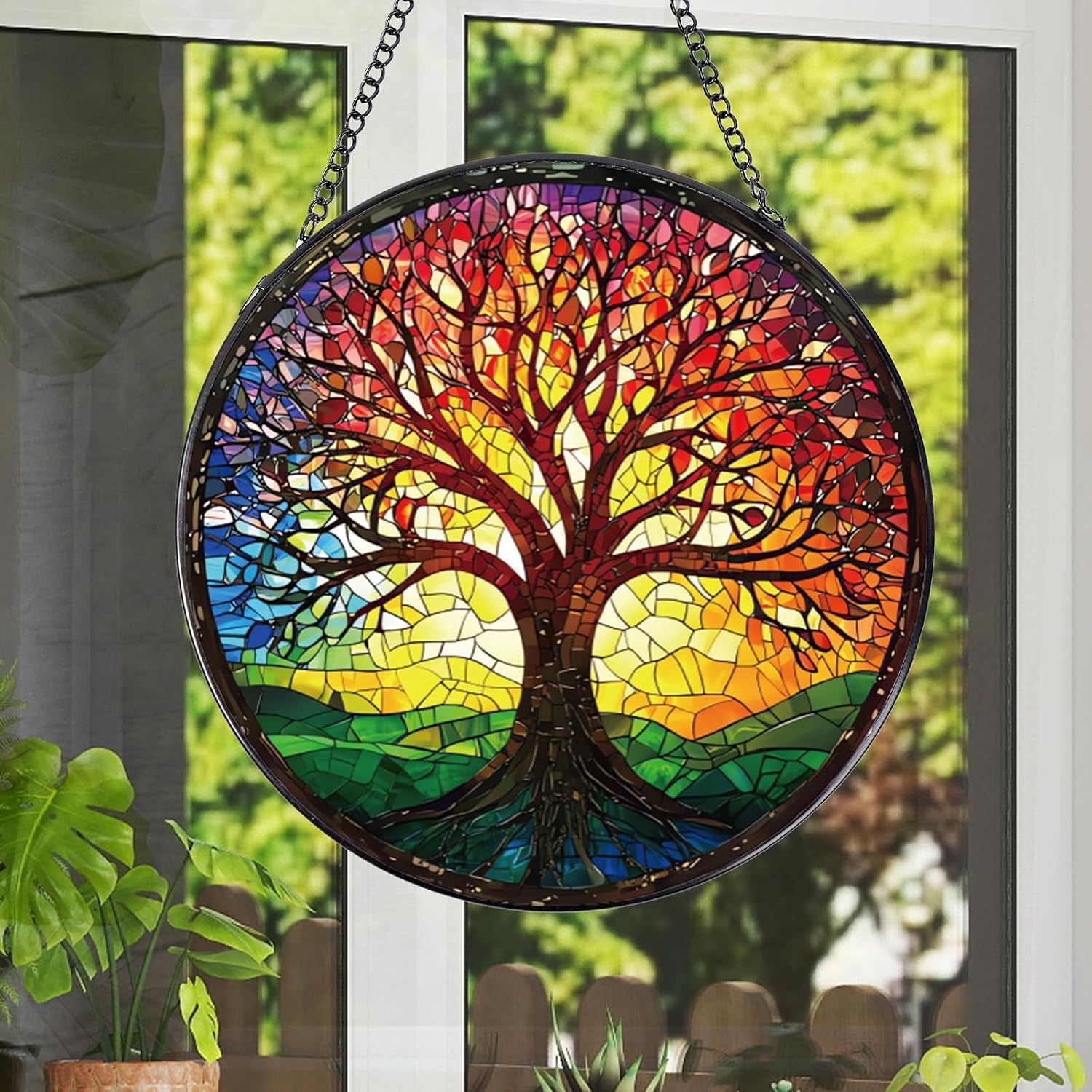 Stained Glass Tree of Life Suncatcher Window Panel