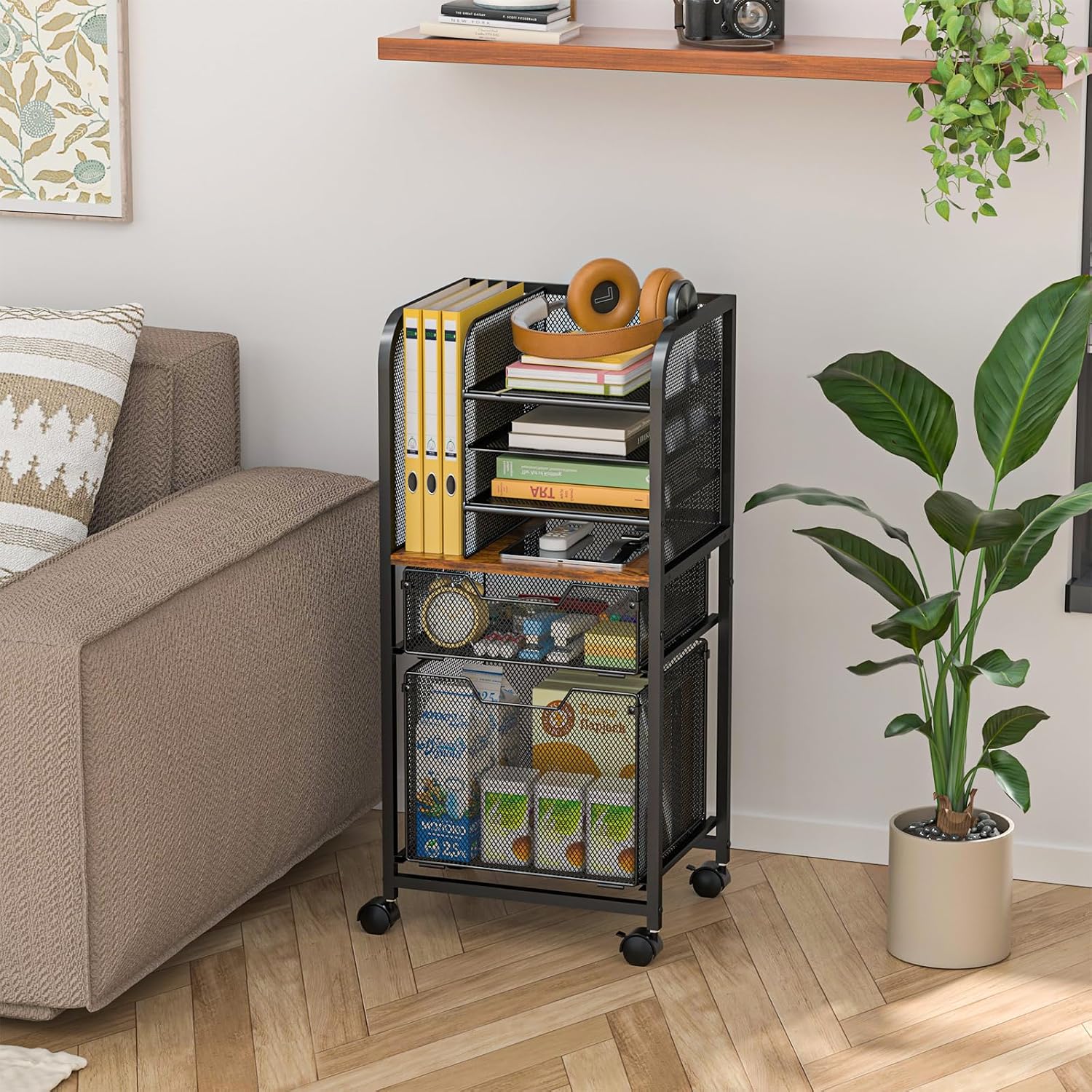 6-Tier Rolling File Cart with Wheels - Image 8