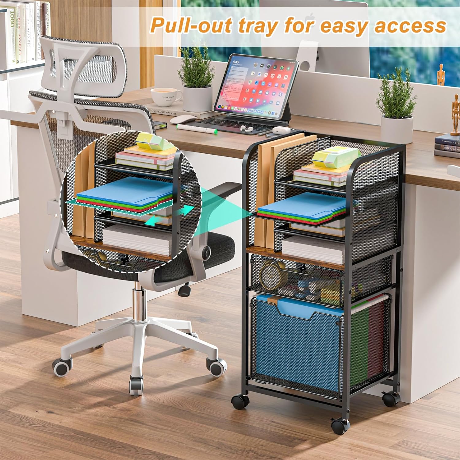 6-Tier Rolling File Cart with Wheels - Image 6