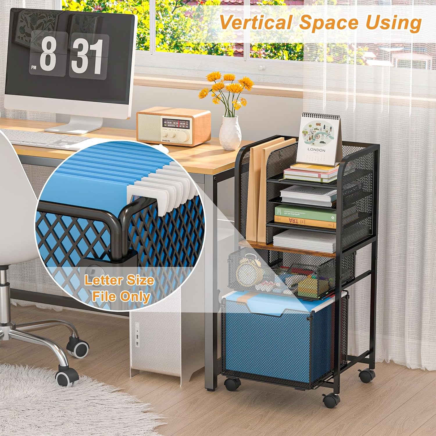 6-Tier Rolling File Cart with Wheels - Image 4