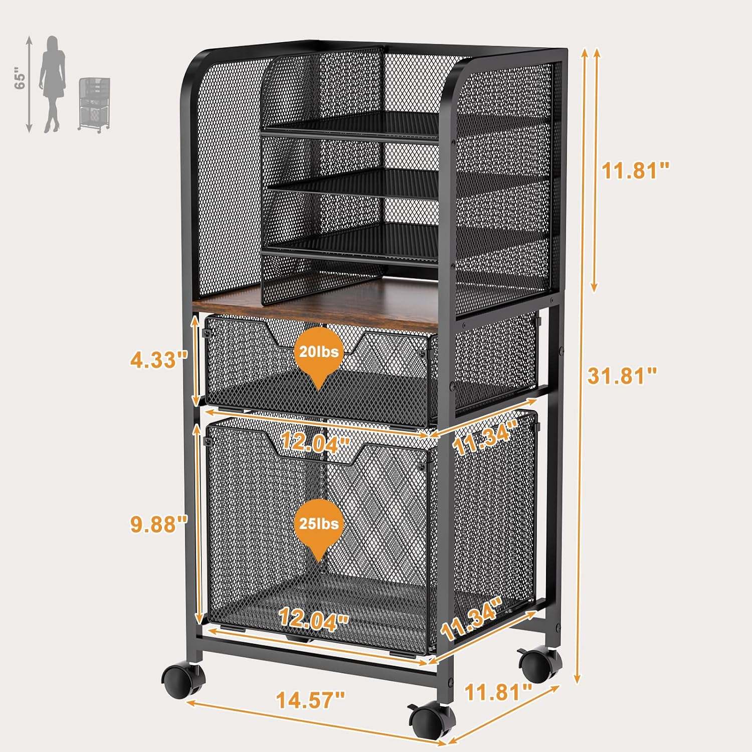 6-Tier Rolling File Cart with Wheels - Image 3