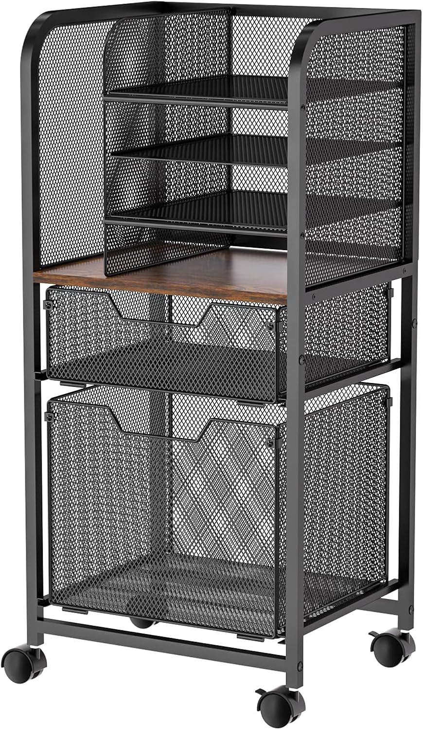 Feyejade 6-Tier Rolling File Cart Multi Mobile Drawer Cabinet Black – File cabinet organizer with wheels, letter size filing storage cart
