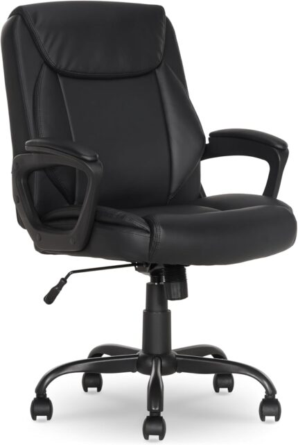 Executive Black Faux Leather Office Chair with Ergonomic Support
