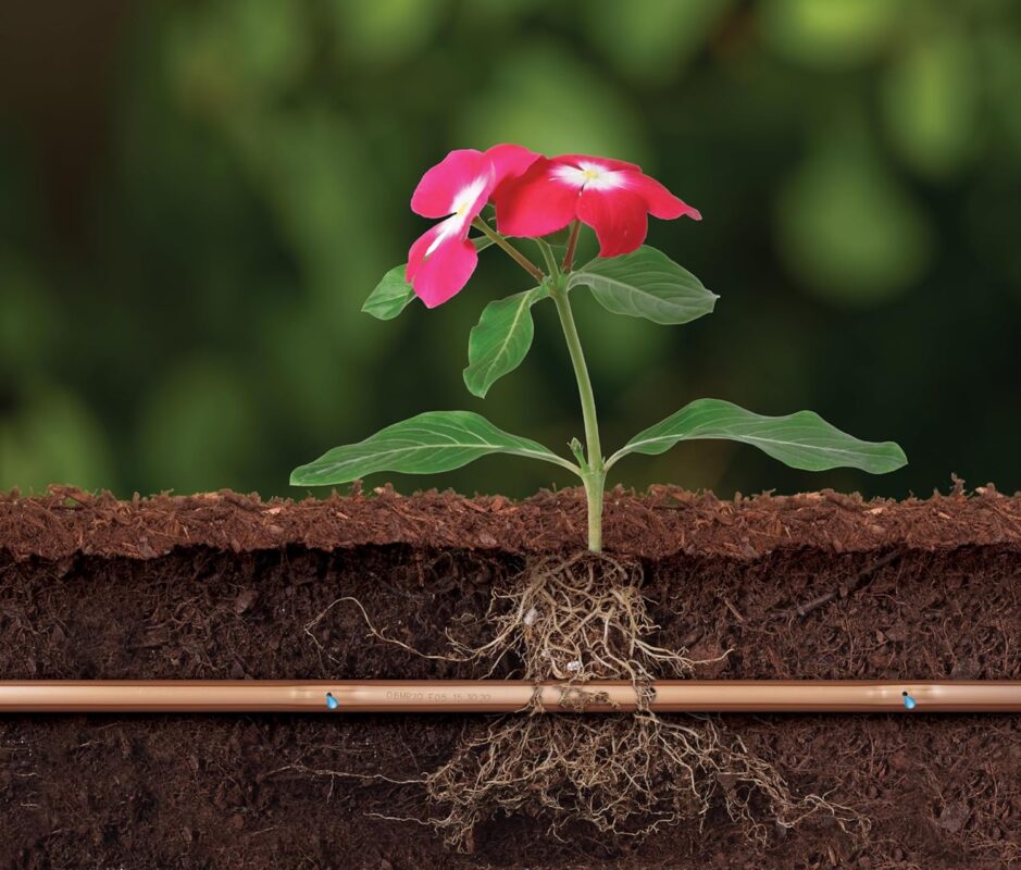 Brown Drip Irrigation Tubing with 0.9 GPH Emitters, 46 cm Spacing