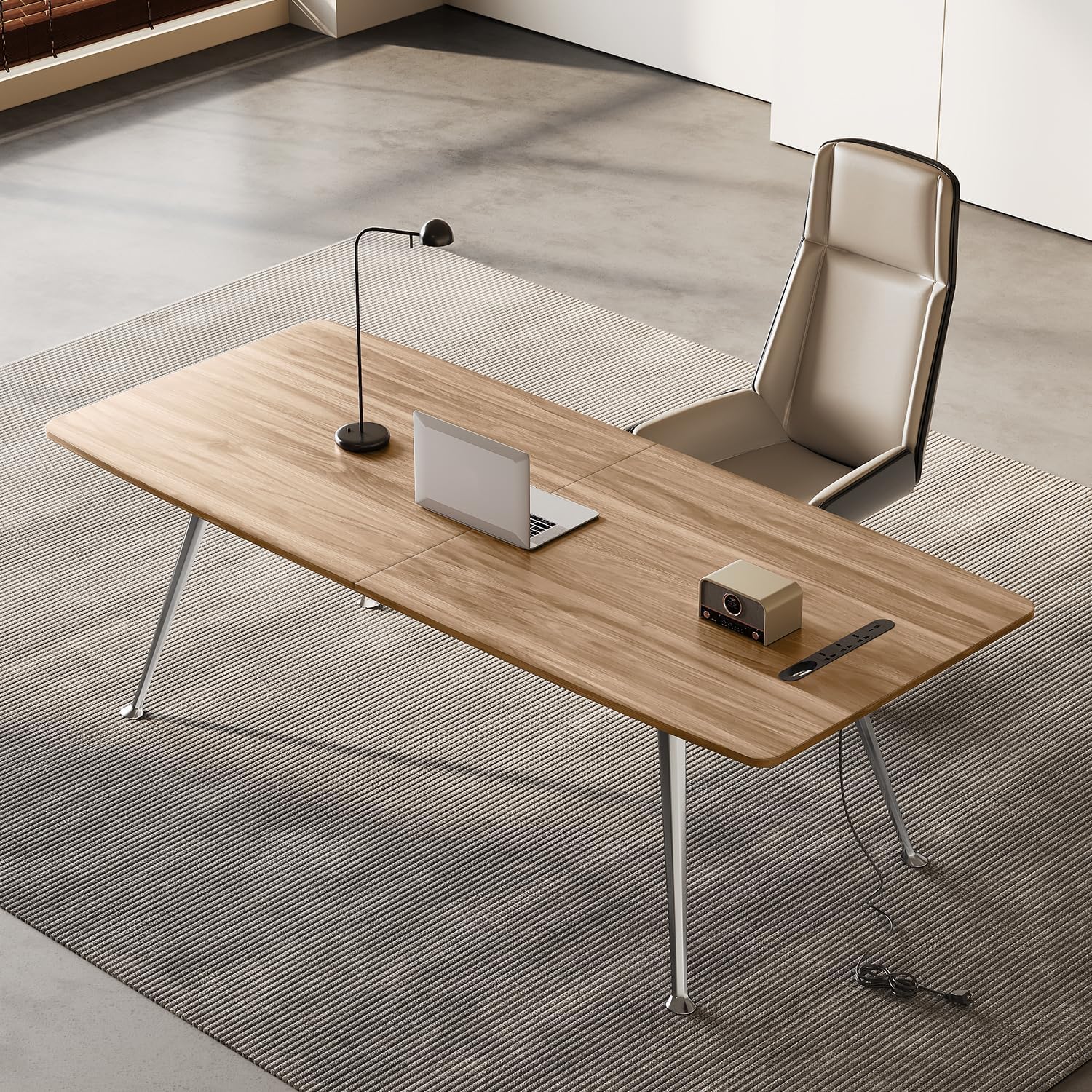 Natural Wood Office Desk with Power Outlet - Hình 4