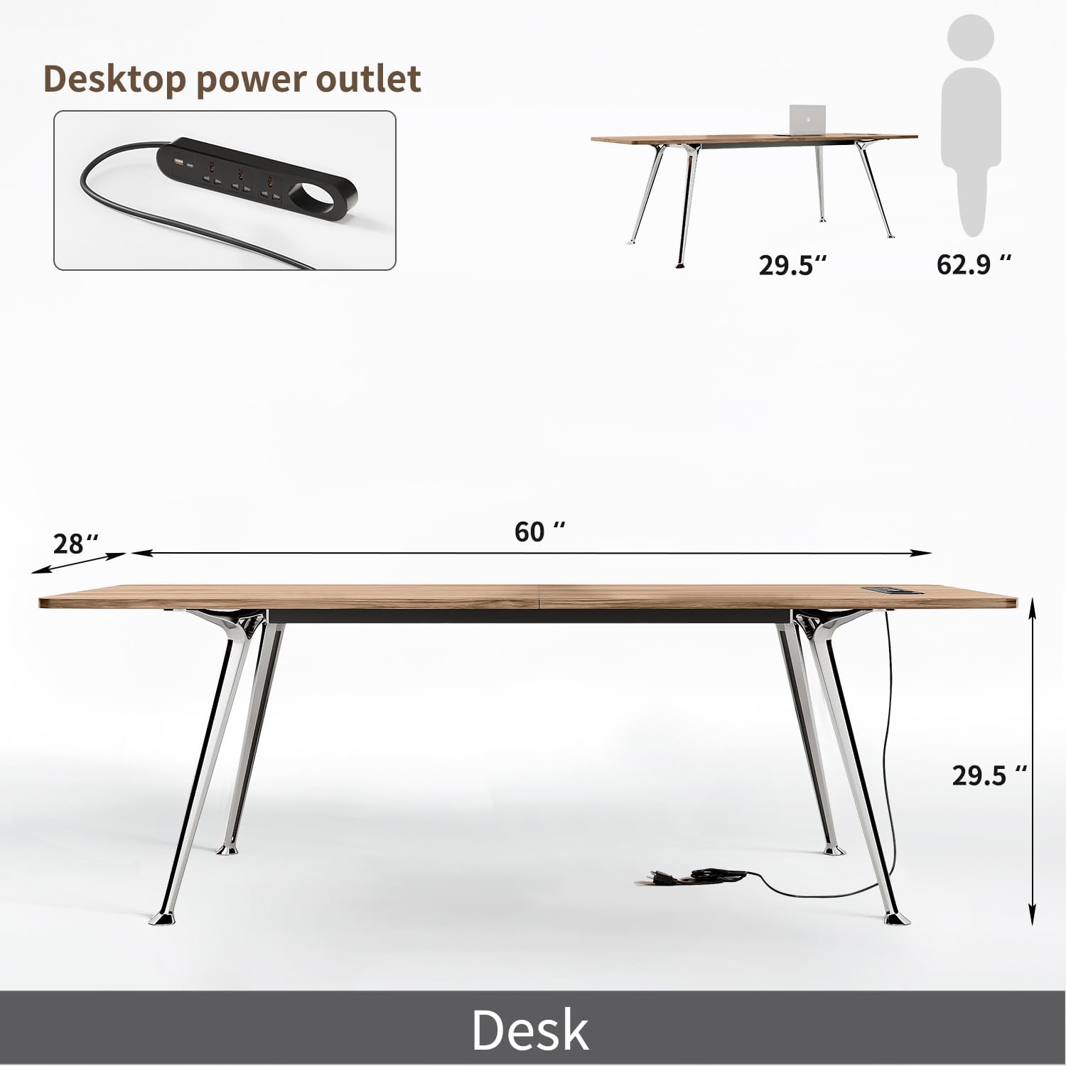 Natural Wood Office Desk with Power Outlet - Hình 3