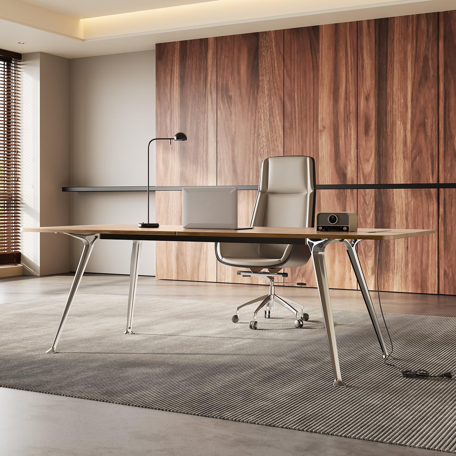 Natural Wood Office Desk with Power Outlet - Hình 2