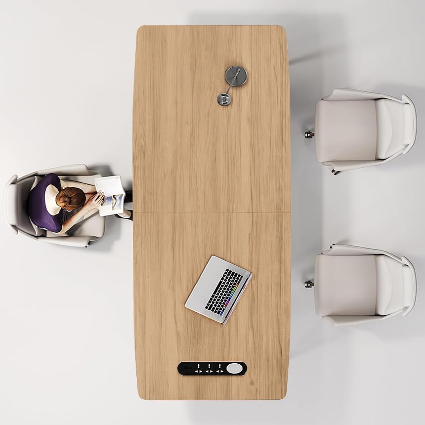 Natural Wood Office Desk with Power Outlet - Hình 9