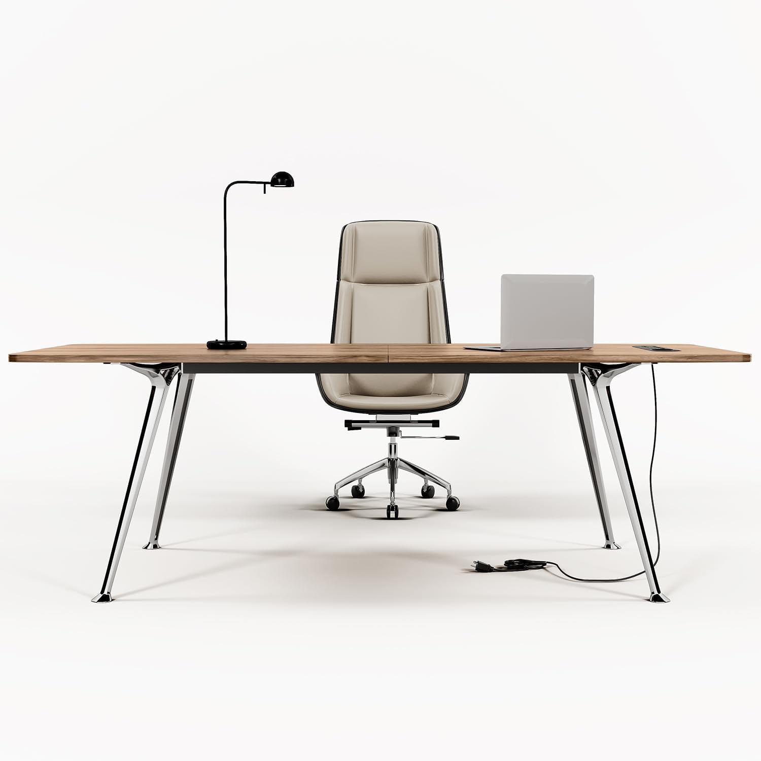 Natural Wood Office Desk with Power Outlet