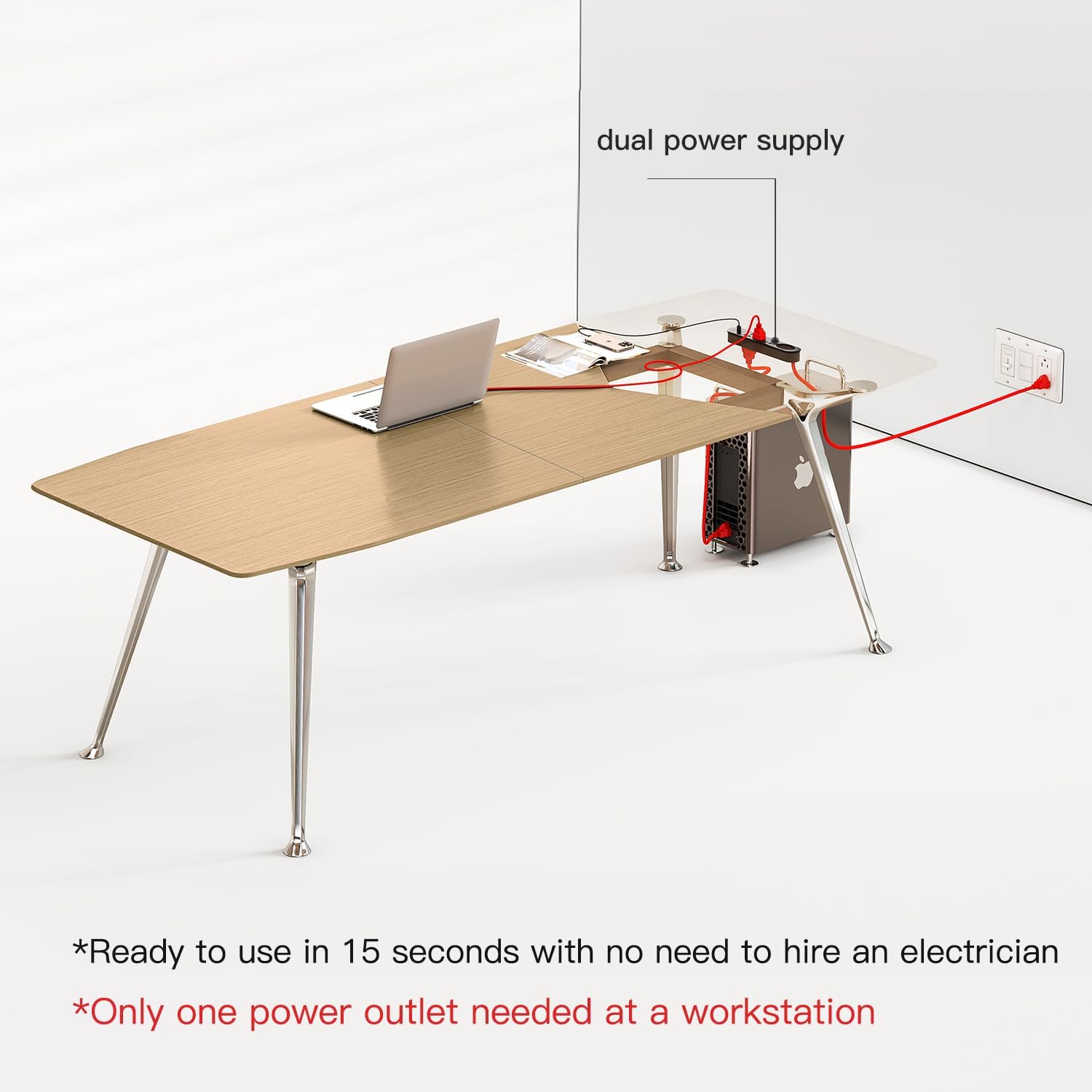 Natural Wood Office Desk with Power Outlet - Hình 6