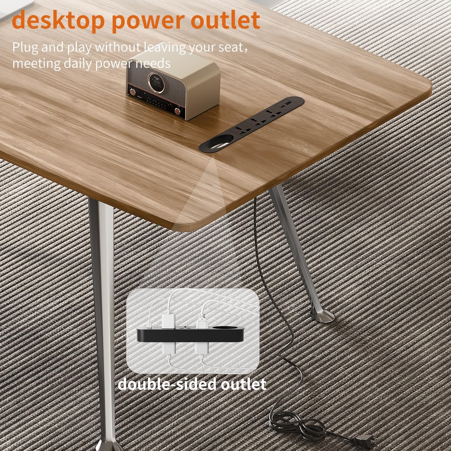 Natural Wood Office Desk with Power Outlet - Hình 5