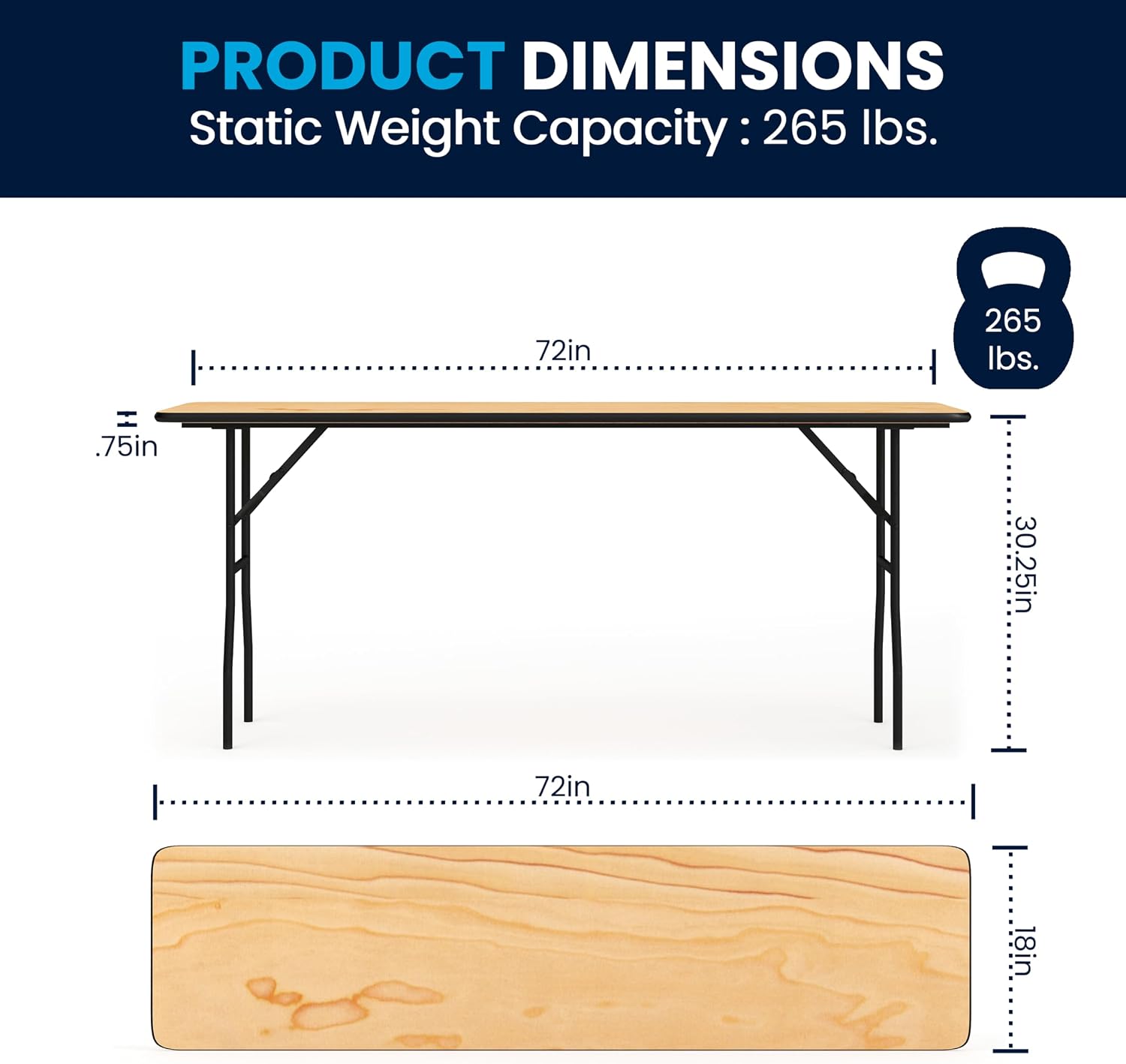 Flash Furniture 72x18 Plywood Folding Training Table - Hình 2