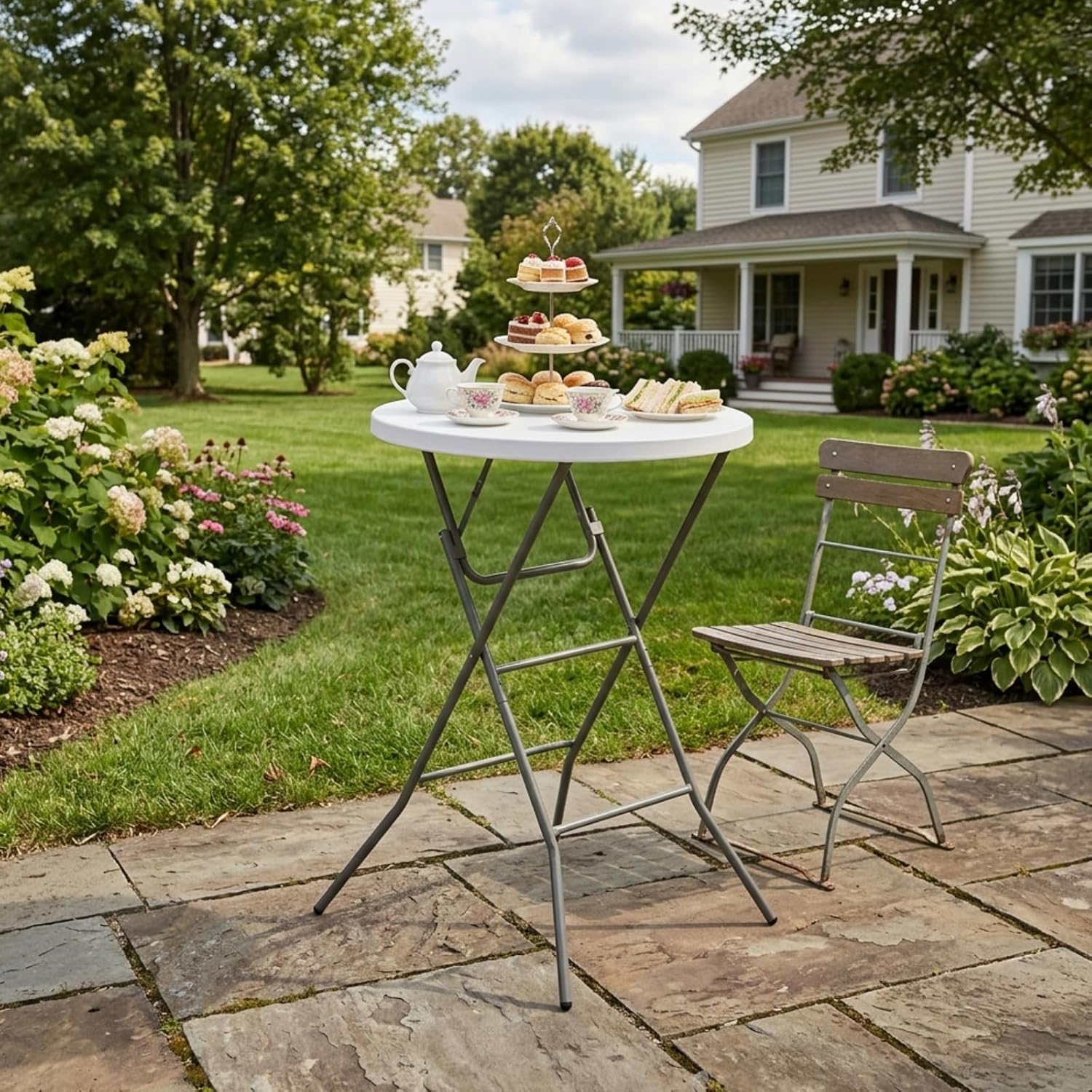 32-inch White Round Folding Bar Table - Hình 2