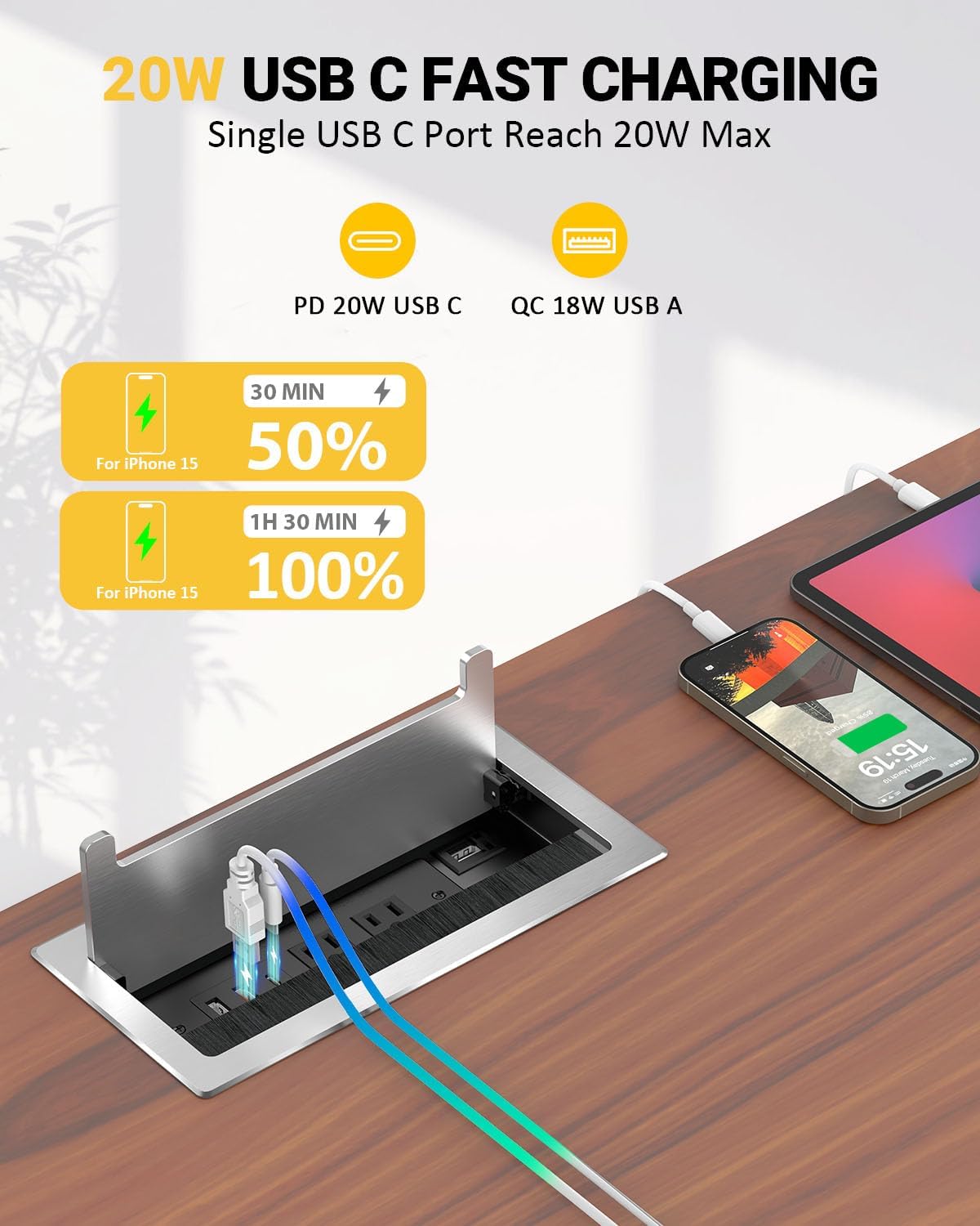 Recessed Desk Power Outlet USB-C - Hình 2