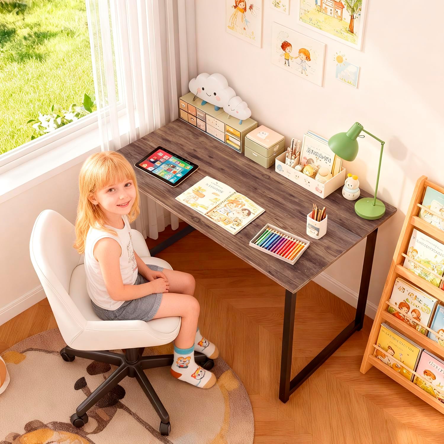 Compact Rustic Brown Office Desk - Hình 2
