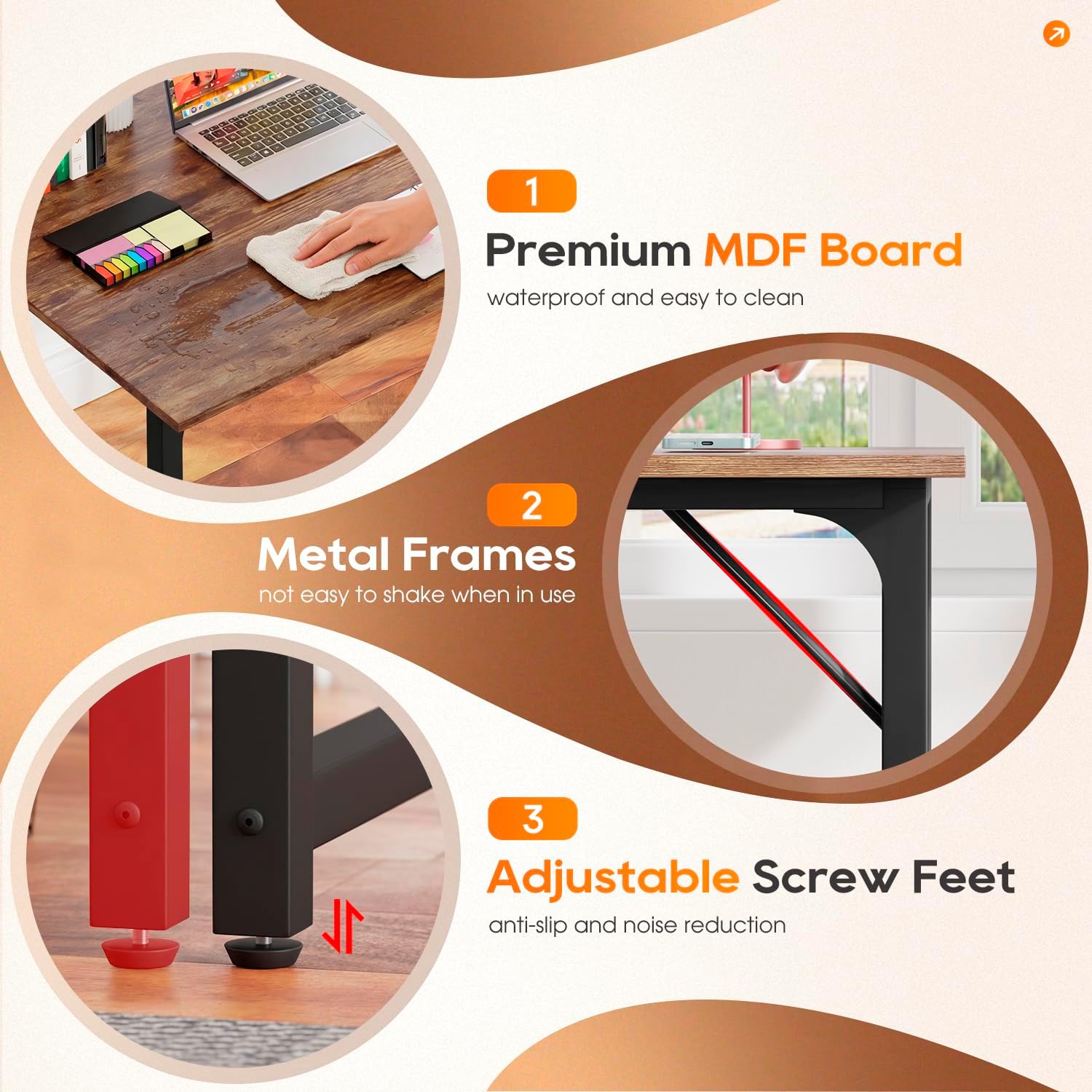 Compact Rustic Brown Office Desk - Hình 6