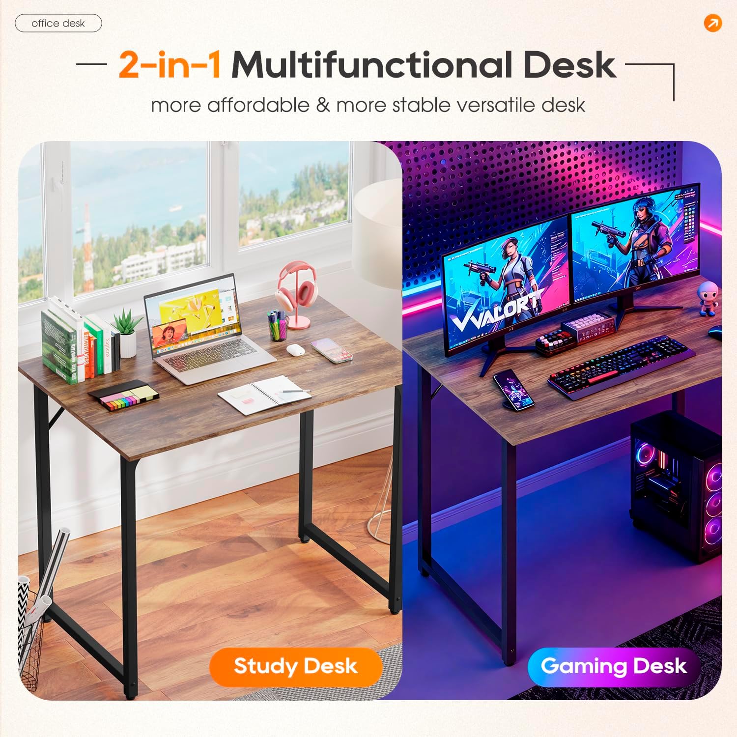 Compact Rustic Brown Office Desk - Hình 5