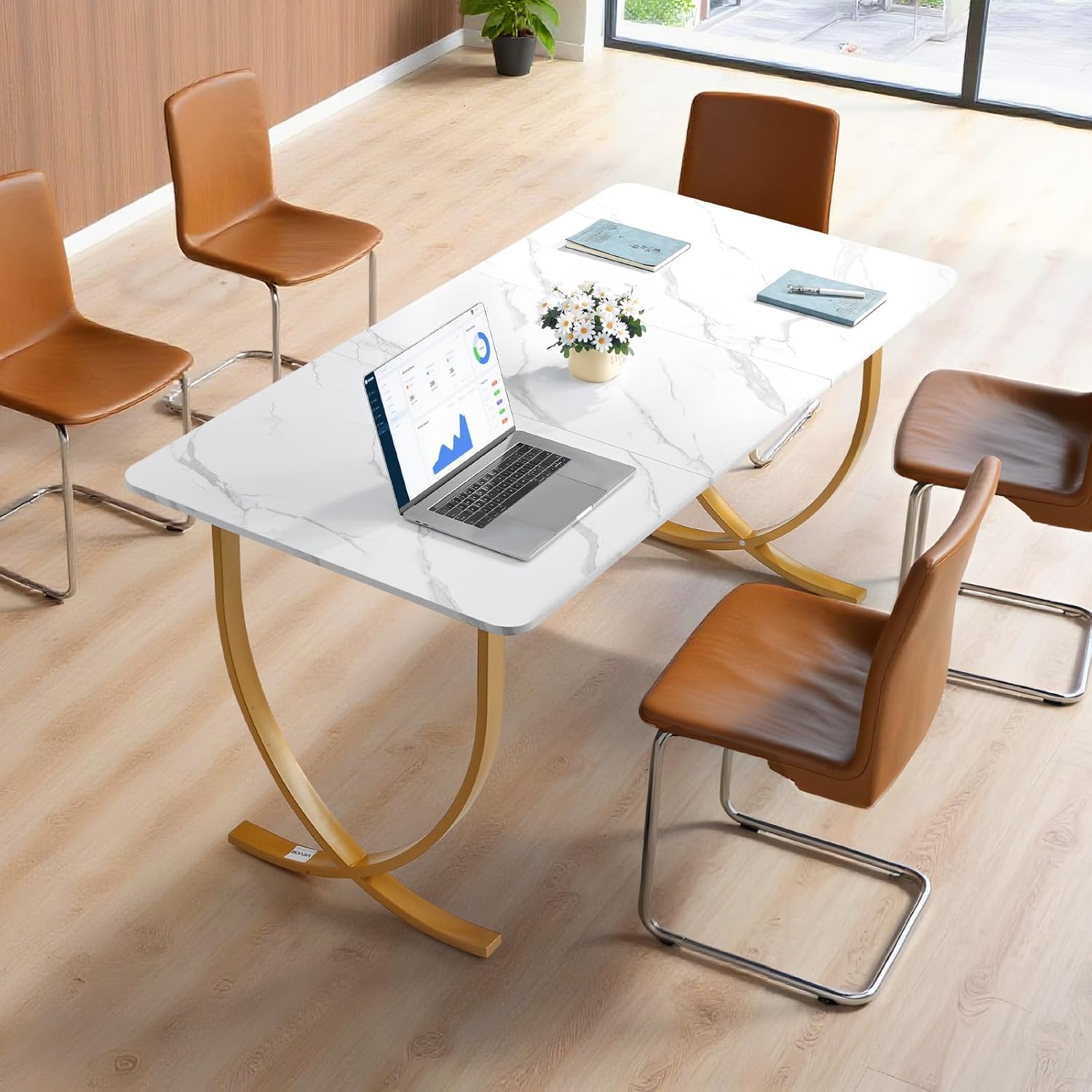 Modern White Marble Extendable Office Desk - Hình 2