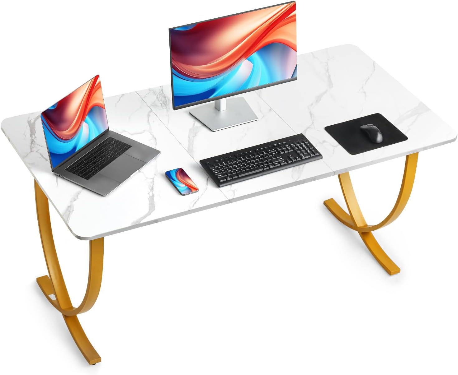 Modern White Marble Extendable Office Desk