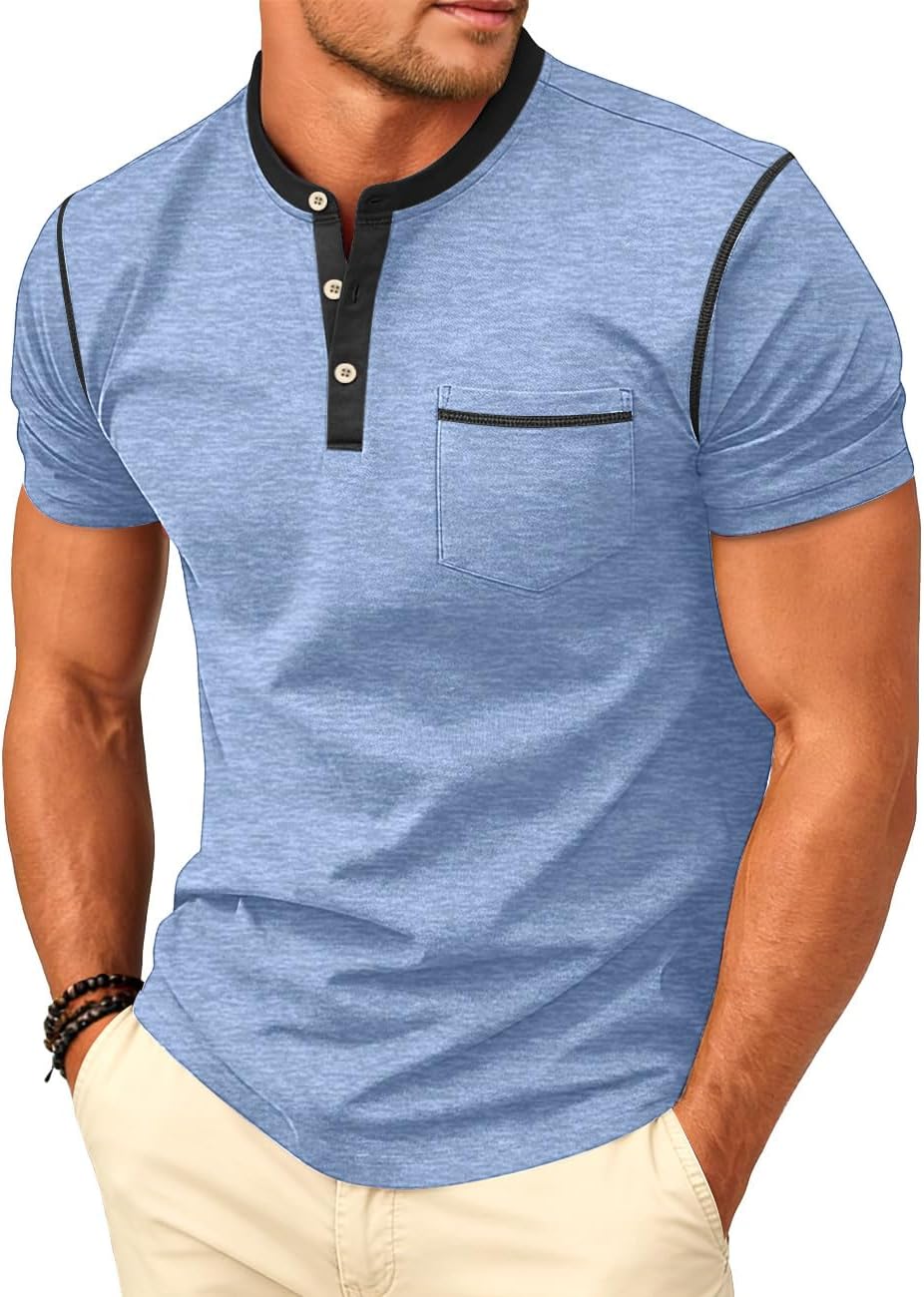 LINENNMAIN Men's Henley Shirt Casual Button Short Sleeve T-Shirt Summer — view 11