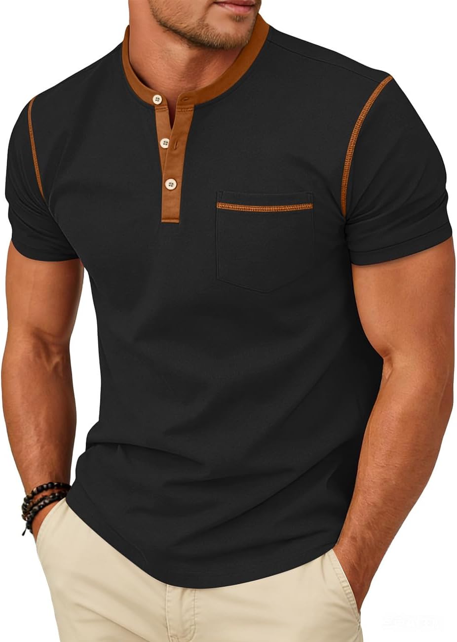LINENNMAIN Men's Henley Shirt Casual Button Short Sleeve T-Shirt Summer — view 7