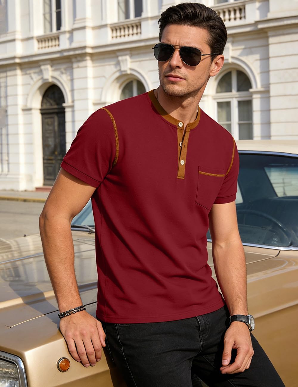 LINENNMAIN Men's Henley Shirt Casual Button Short Sleeve T-Shirt Summer — view 6