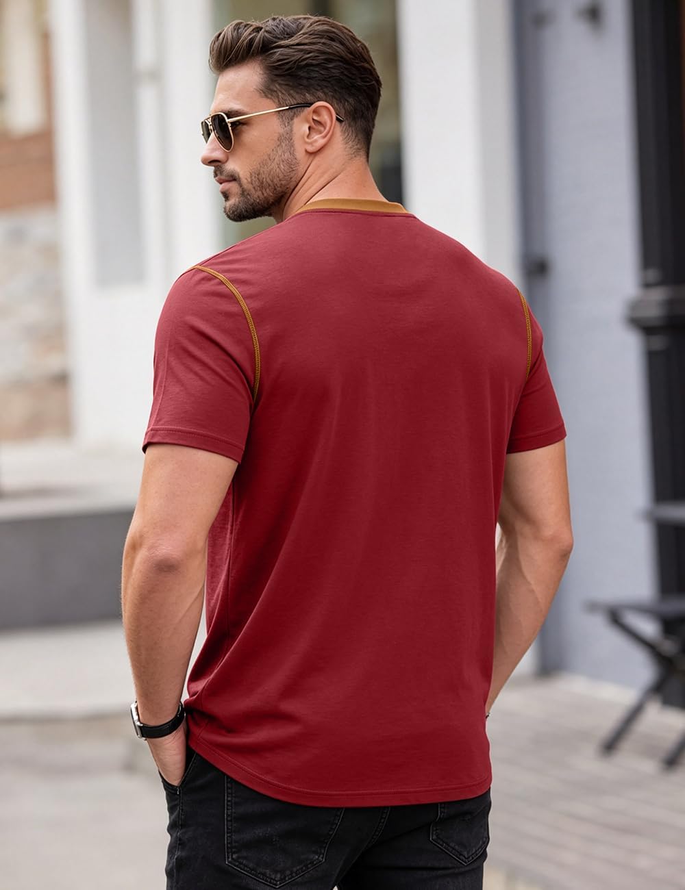 LINENNMAIN Men's Henley Shirt Casual Button Short Sleeve T-Shirt Summer — view 4