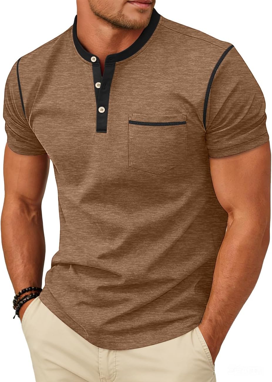 LINENNMAIN Men's Henley Shirt Casual Button Short Sleeve T-Shirt Summer — view 10