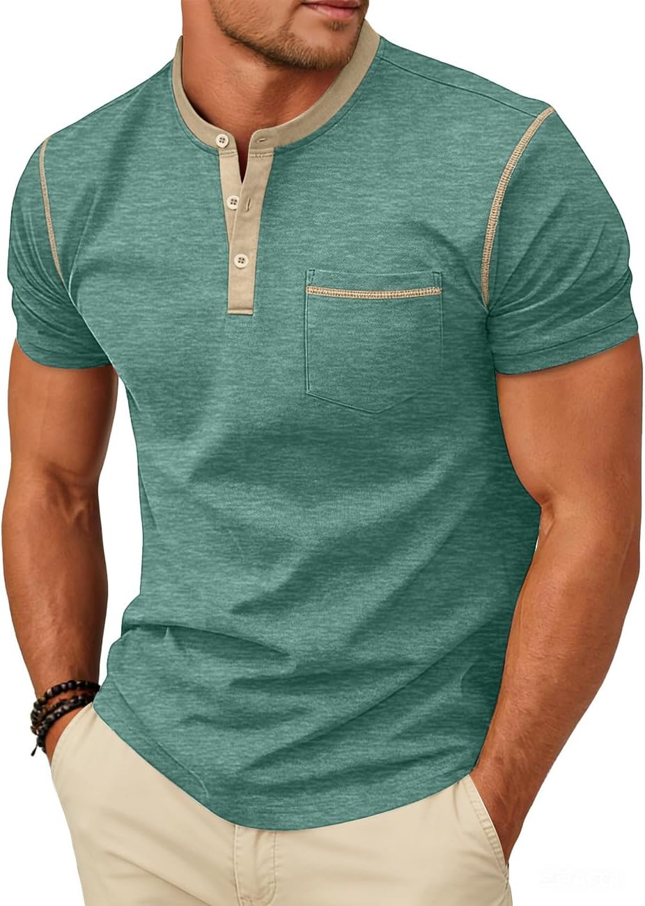LINENNMAIN Men's Henley Shirt Casual Button Short Sleeve T-Shirt Summer — view 8